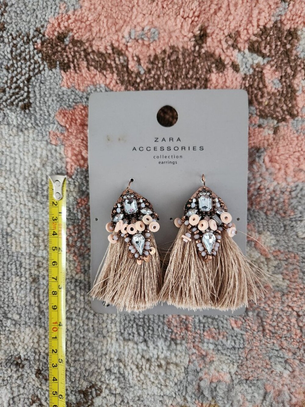 NEW Zara Beads Rhinestone Fringes Dangle Earrings